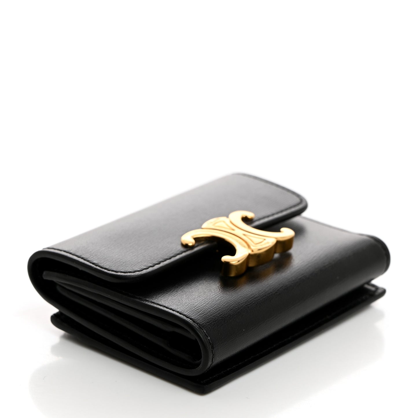 Calfskin Compact Triomphe Wallet With Coin Purse Black