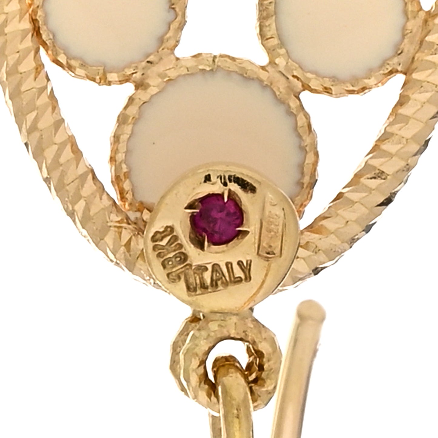 18K Yellow Gold Diamond Enamel Bollicine Drop Earrings White