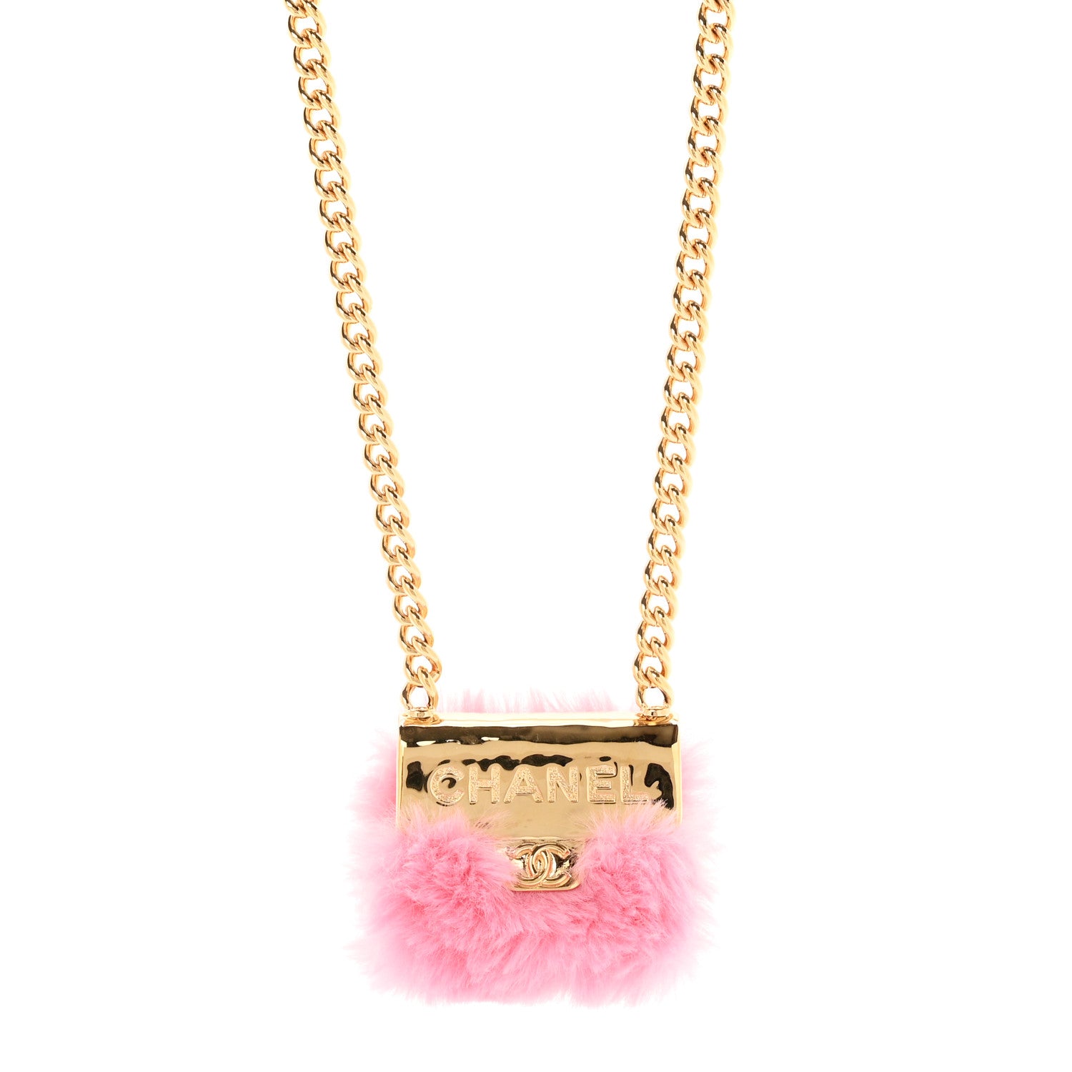 アクセサリー CHANEL/GOLD,Pearl,Pink Chanel Metal Fur Flap Bag Long Necklace Gold Pink 1929231
