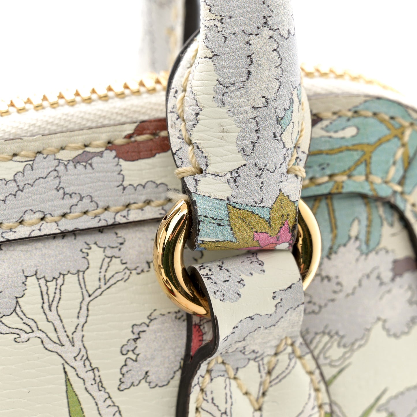 New Shangai Calfskin Tiger Savanah Web Small Horsebit 1955 Top Handle Bag Chalky White Multicolor