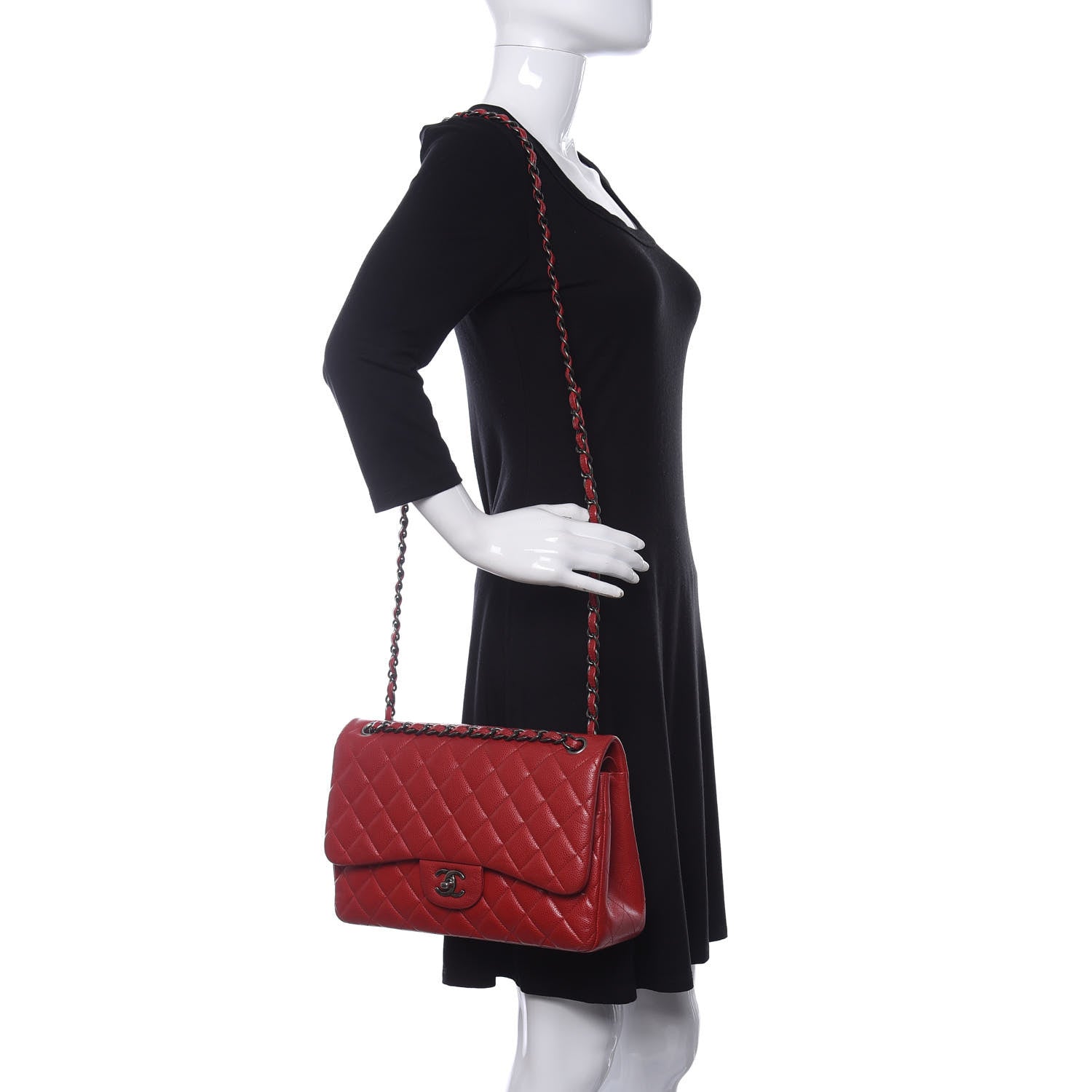 Chanel Caviar Quilted Jumbo Double Flap Red 2 of 12