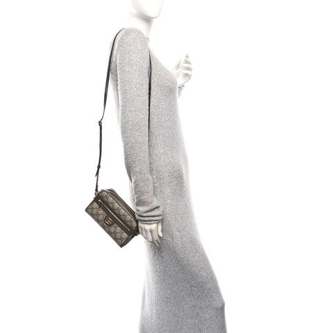 Denim Monogram Textured Dollar Calfskin Super Mini Ophidia Shoulder Bag Beige Ebony New Acero