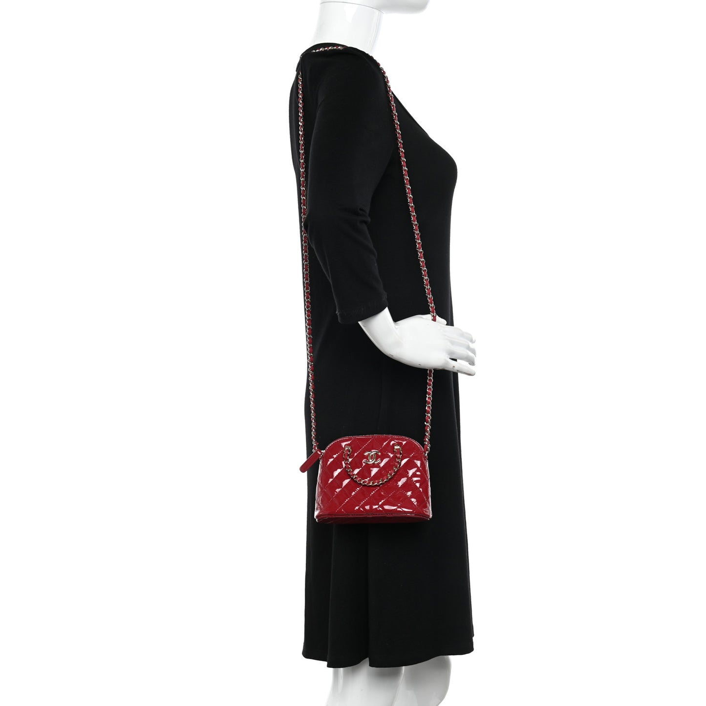 Patent Calfskin Quilted Shiny Coco Clutch With Chain Red