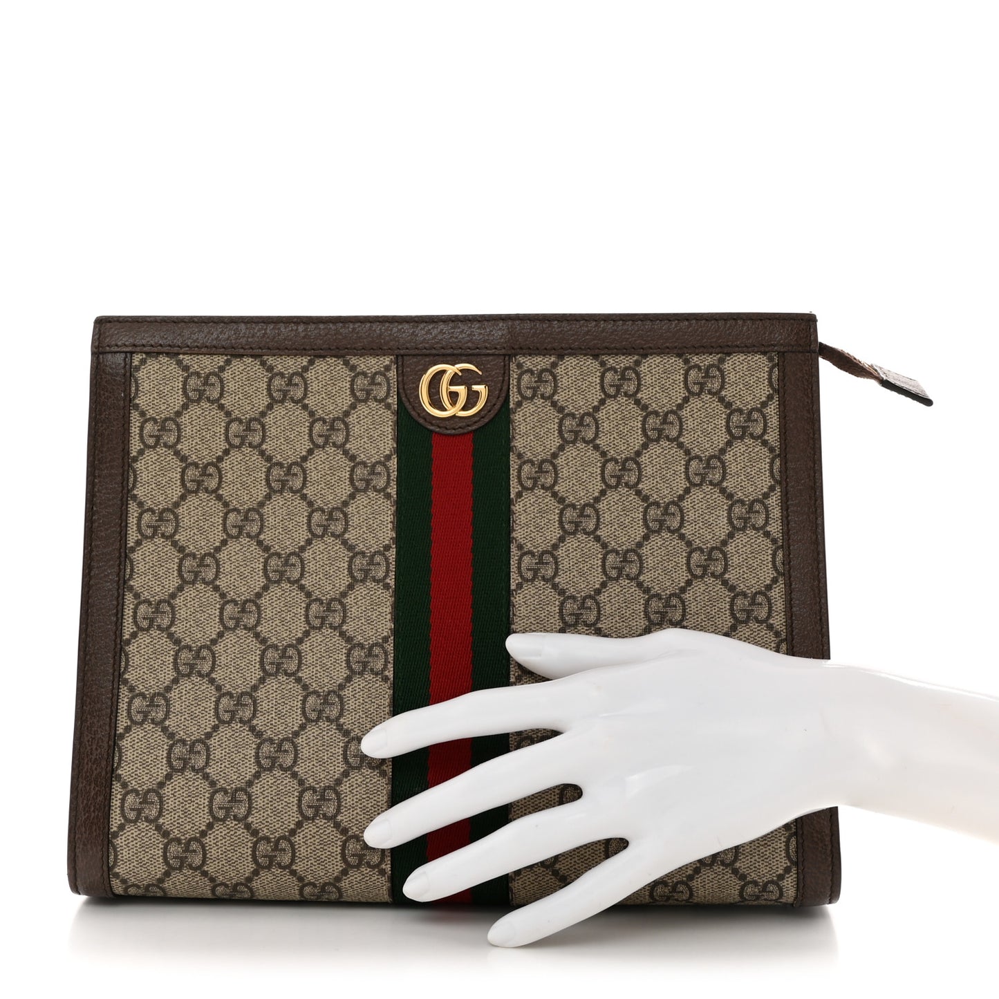 GG Supreme Monogram Web Ophidia Pouch Brown