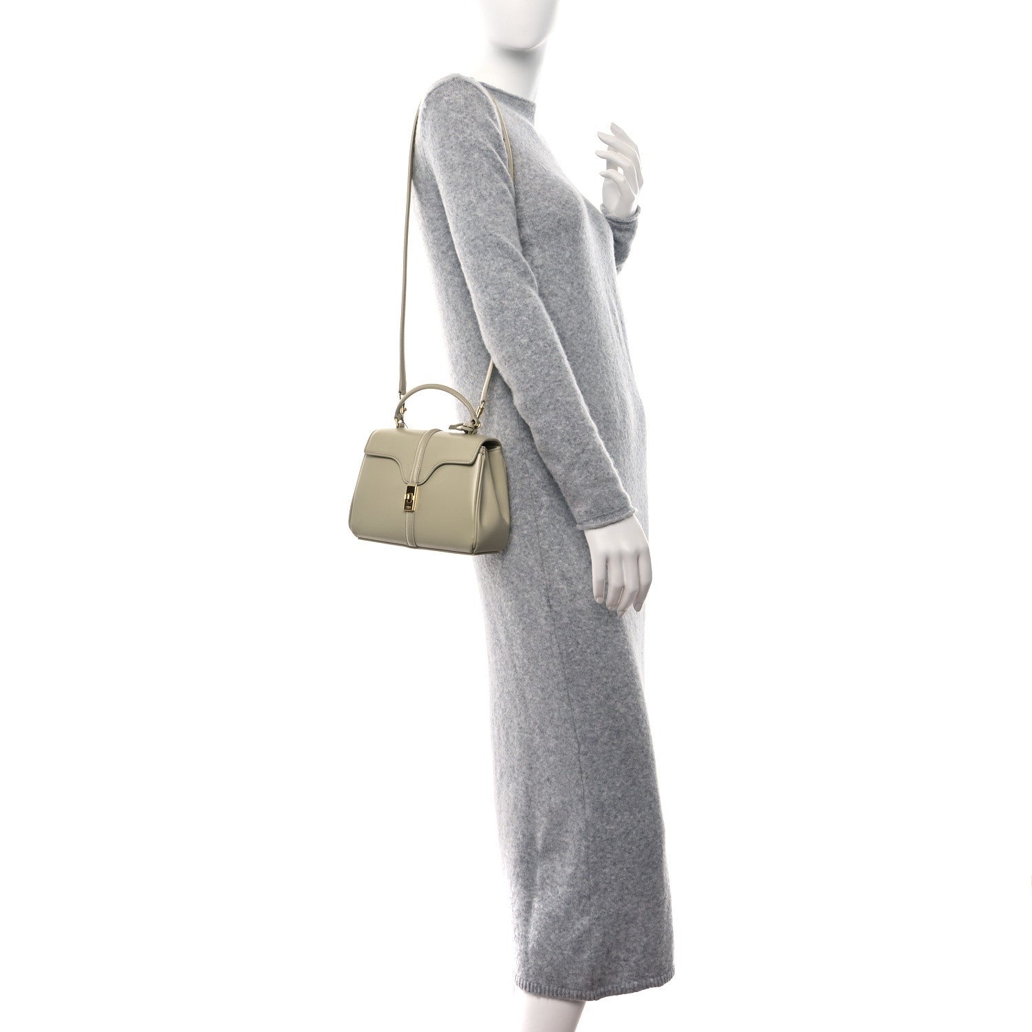 Celine Satinated Calfskin Mini 16 Top Handle Bag Almond Green 3 of 15