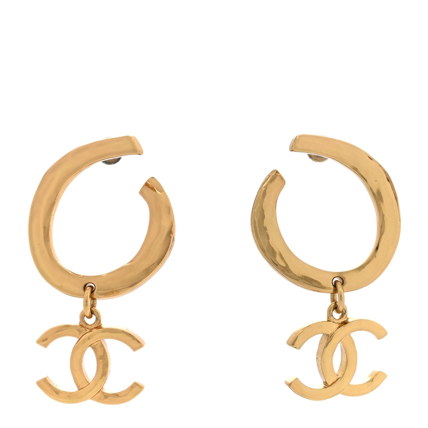 Metal Textured Hoop Drop CC Earrings Gold