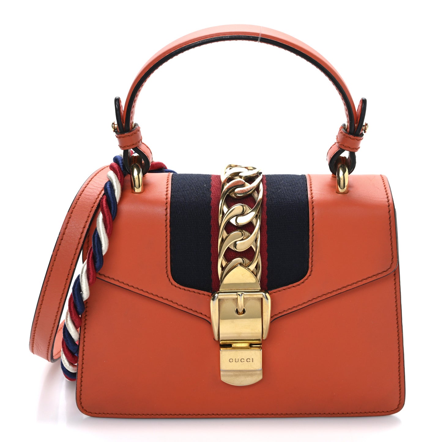 Vitello Fontanella Web Mini Sylvie Top Handle Bag Orange