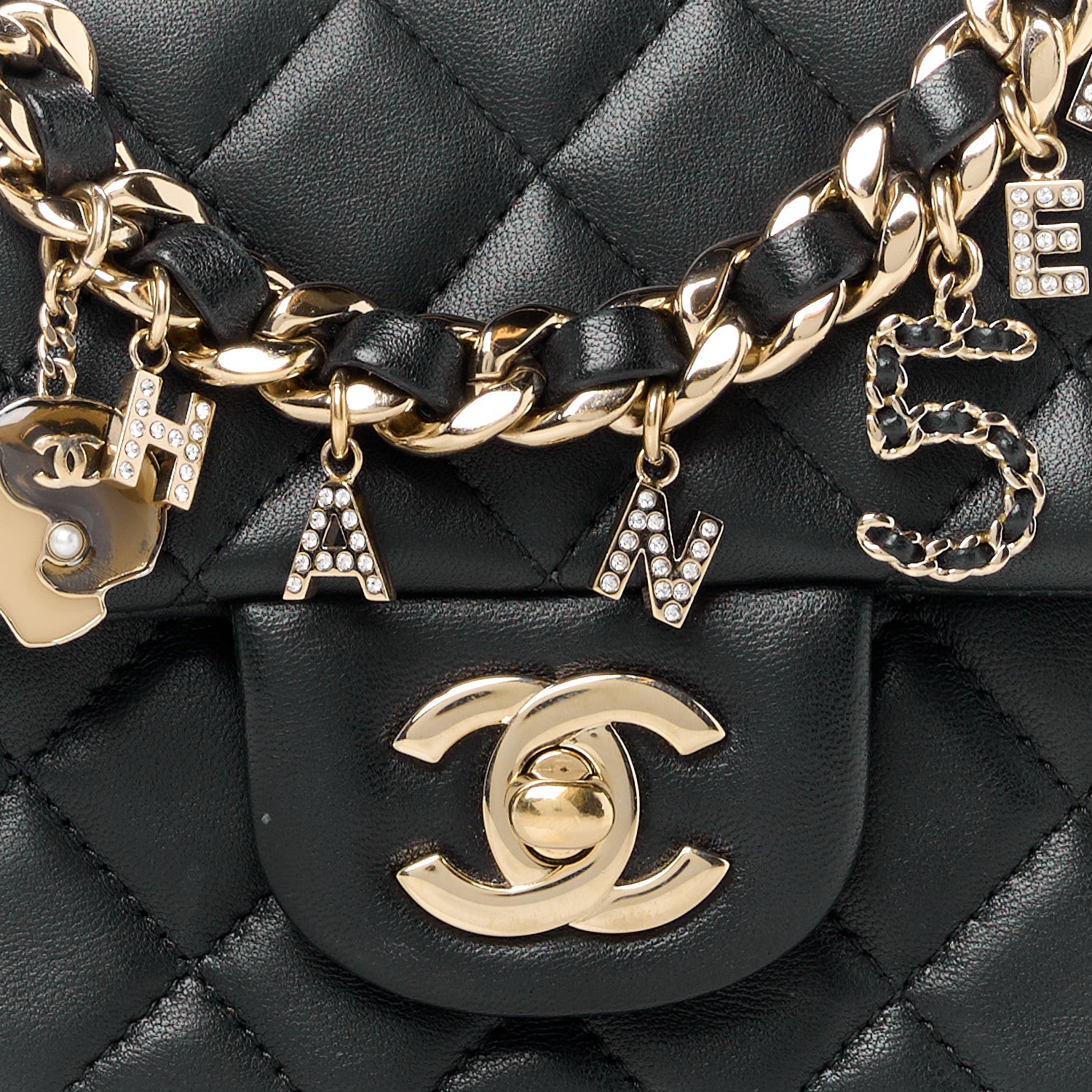 Chanel Lambskin Quilted Mini Coco Charms Rectangular Flap Black 9 of 11