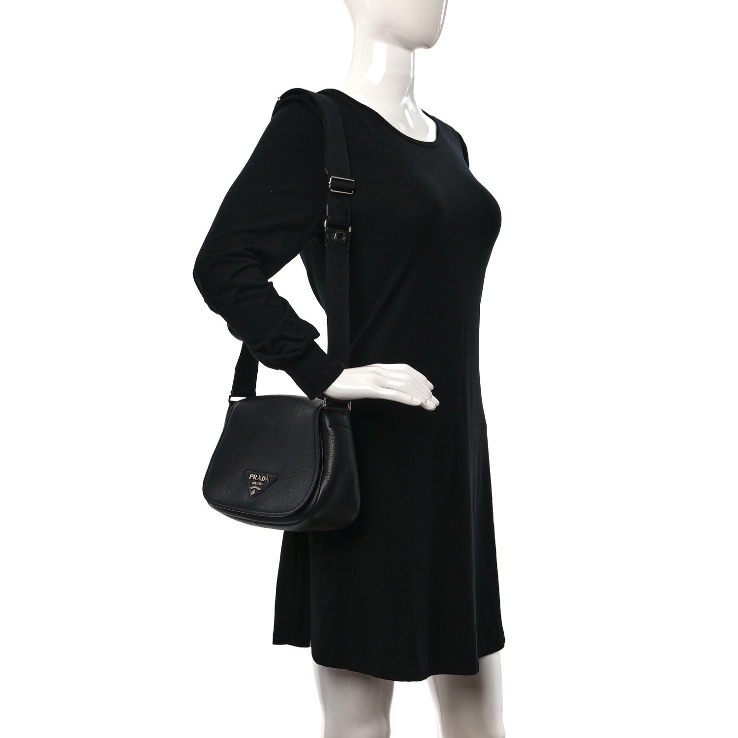 Prada Vitello Daino Soft Shoulder Flap Bag Black 2 of 11