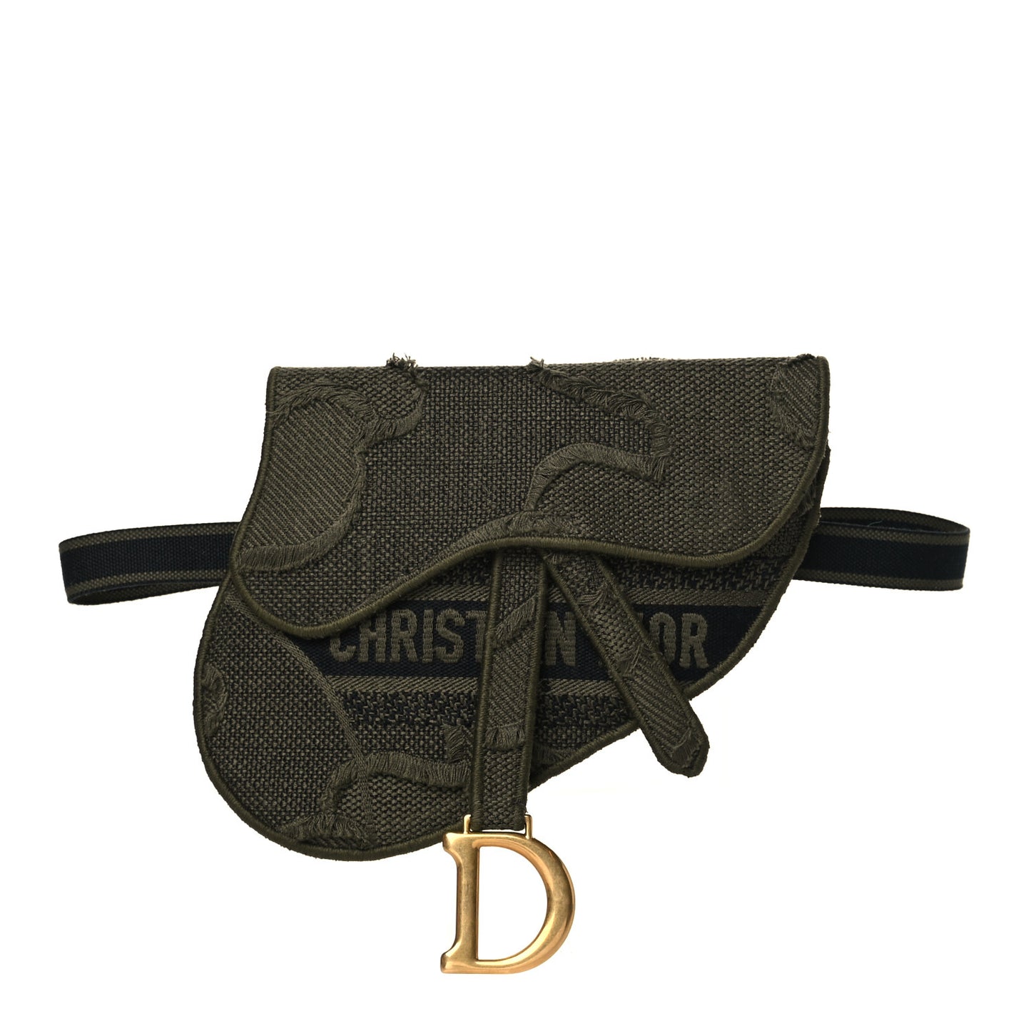 Canvas Embroidered Camouflage Saddle Belt Bag Green