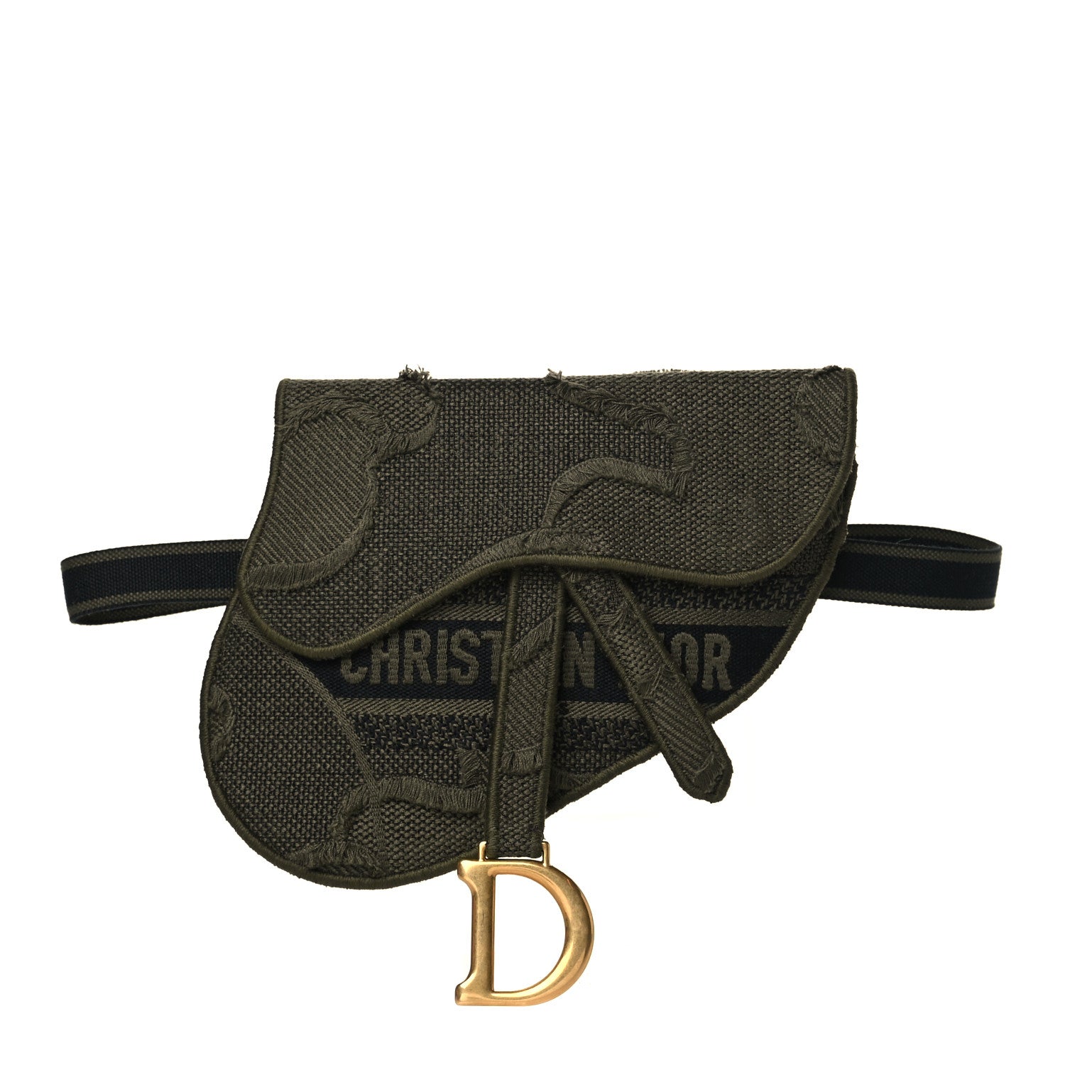 Christian Dior Canvas Embroidered Camouflage Saddle Belt Bag Green 1 of 10