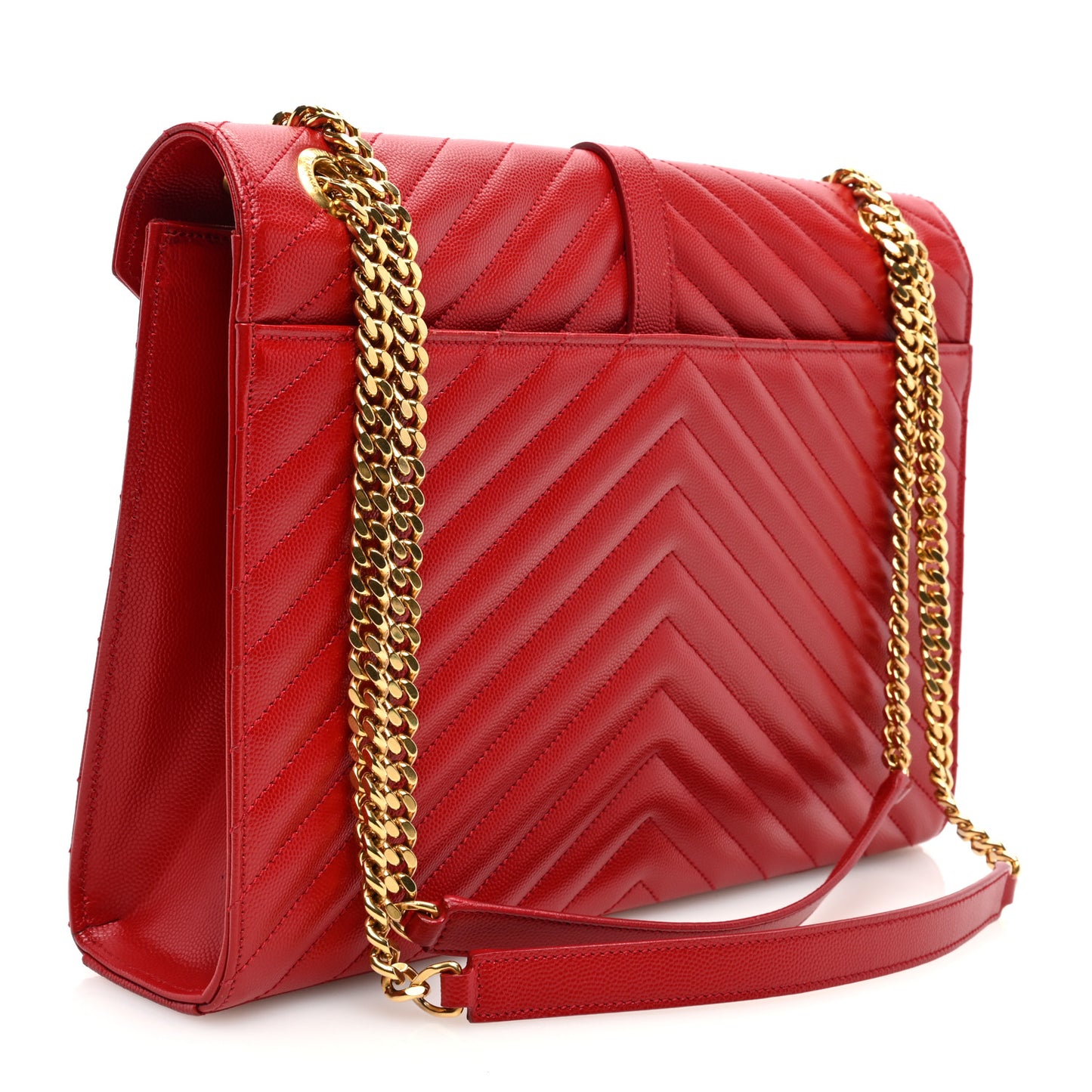 Grain De Poudre Matelasse Chevron Large Monogram Satchel Lipstick Red