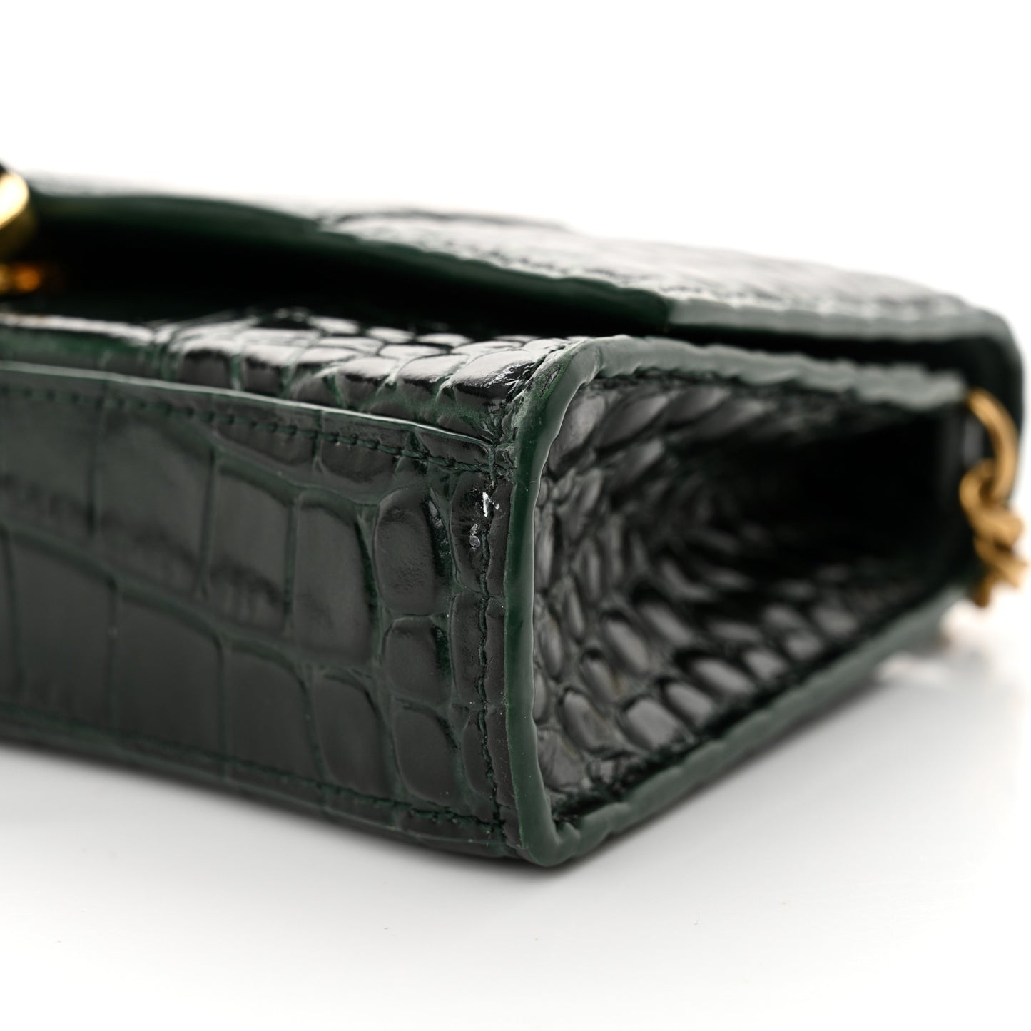 Shiny Calfskin Crocodile Embossed Hourglass Chain Bag Forest Green