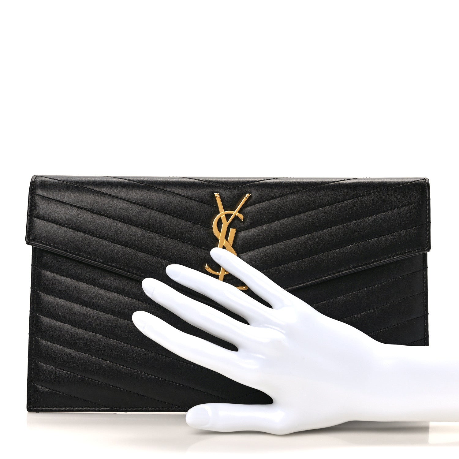 Saint Laurent Calfskin Matelasse Chevron Monogram Uptown Clutch Black 2 of 9