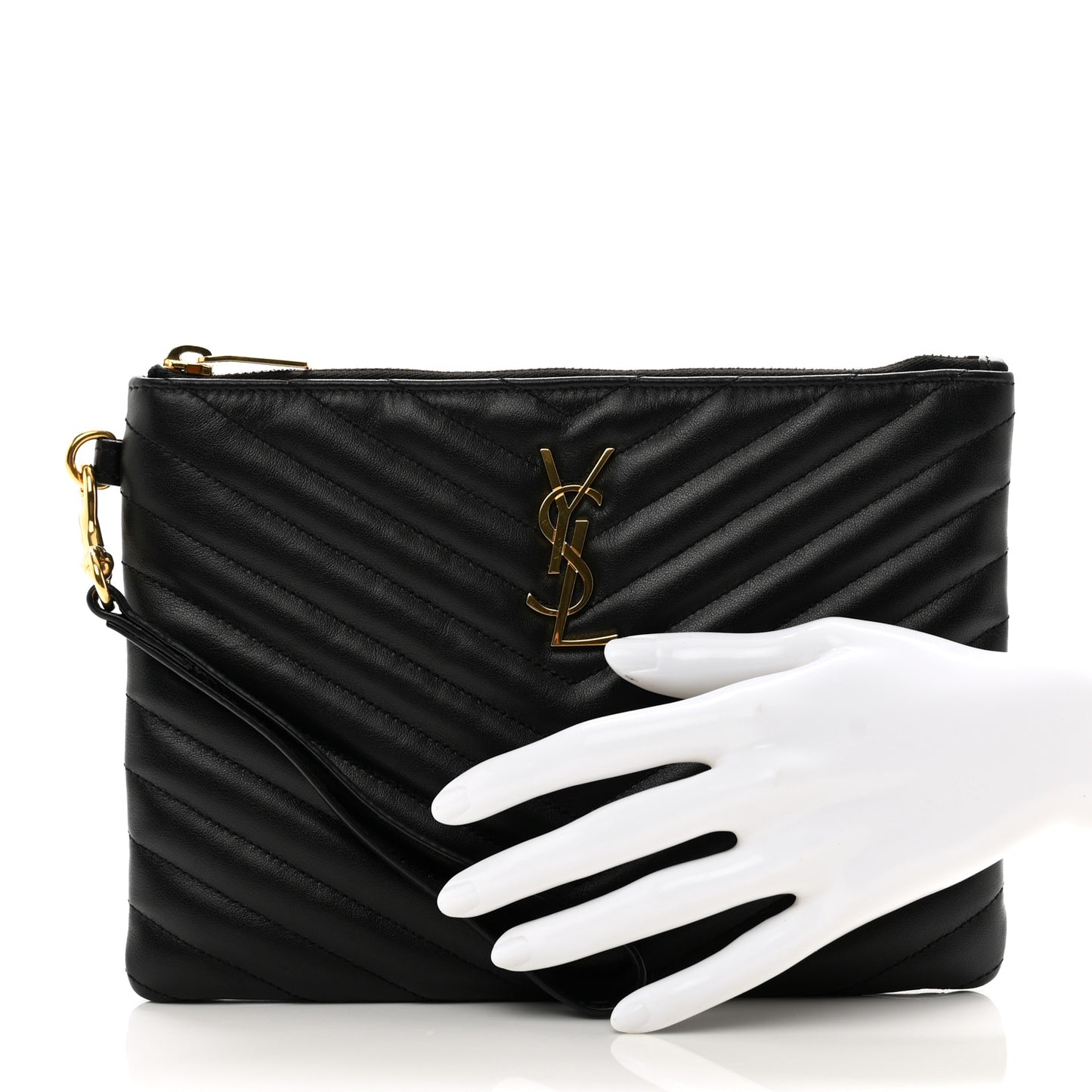 Calfskin Matelasse Chevron Monogram A5 Wristlet Black