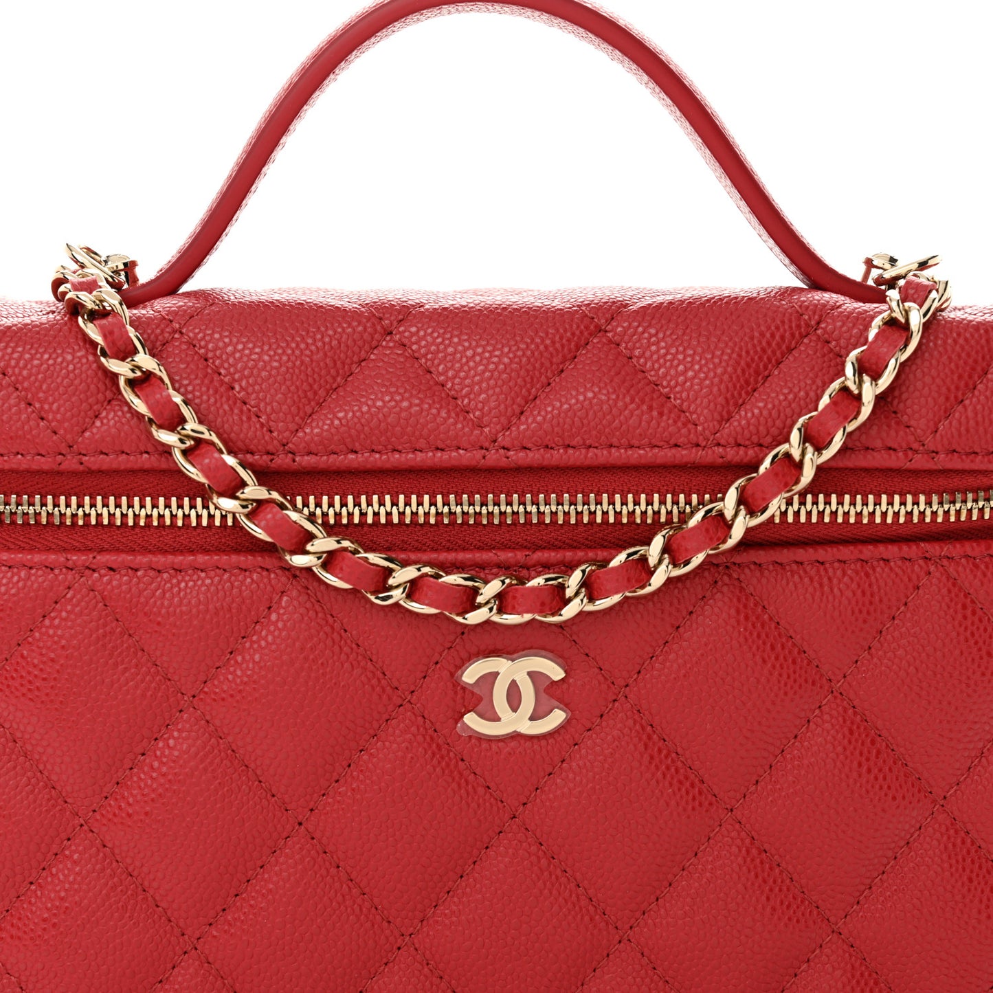 Caviar Quilted Top Handle Slim Vanity With Chain Red