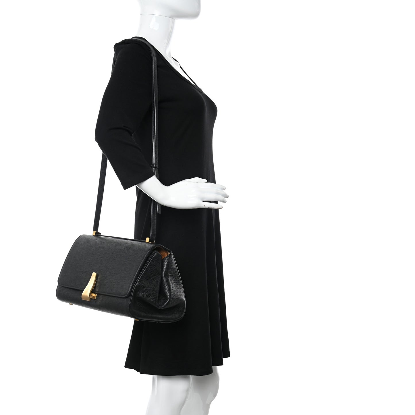 Textured Calfskin Small BV Angle Shoulder Bag Black
