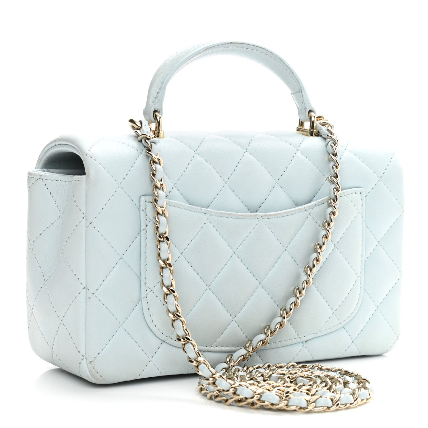 Lambskin Quilted Mini Top Handle Rectangular Flap Light Blue