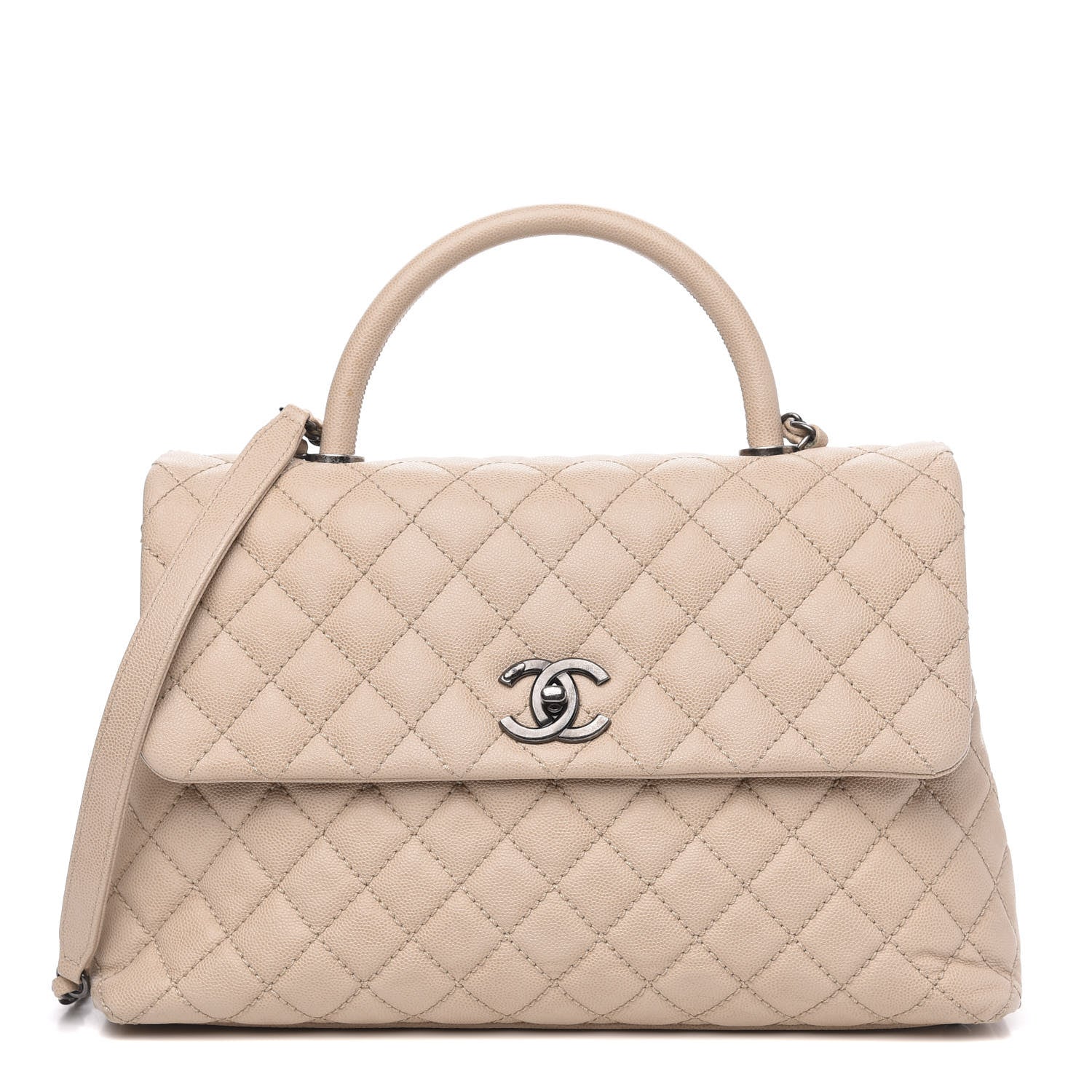 Chanel Caviar Quilted Medium Coco Handle Flap Light Beige 1 of 12