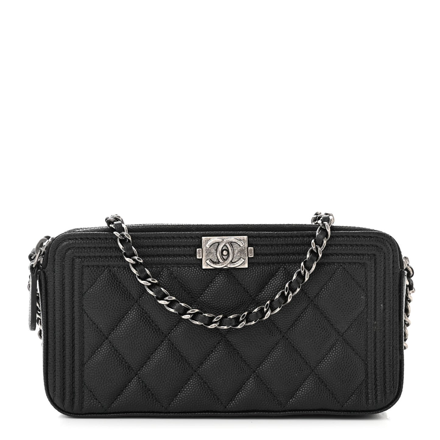 Caviar Quilted Small Boy Clutch With Chain Black