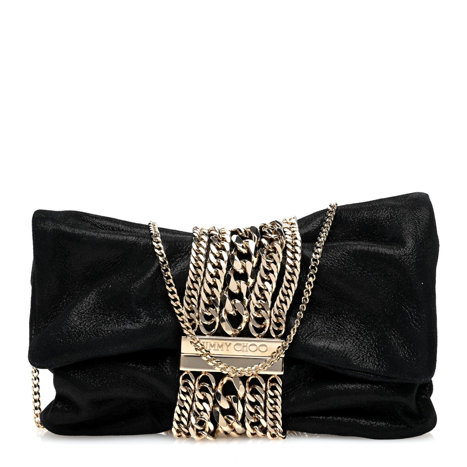 Jimmy Choo Suede Glitter Chandra Chain Clutch Black 1 of 9