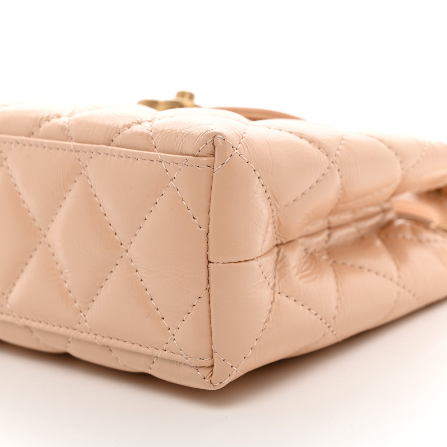 Shiny Aged Calfskin Quilted Nano Kelly Shopper Beige