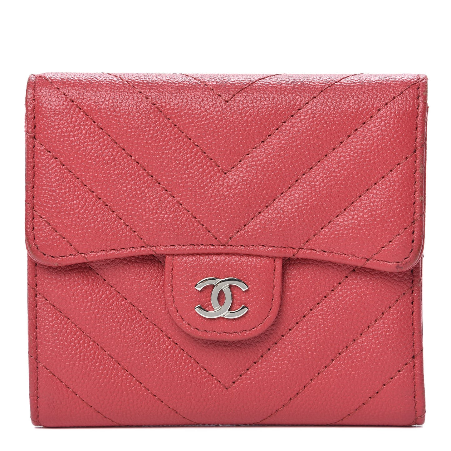 Caviar Chevron Quilted Compact Flap Wallet Red