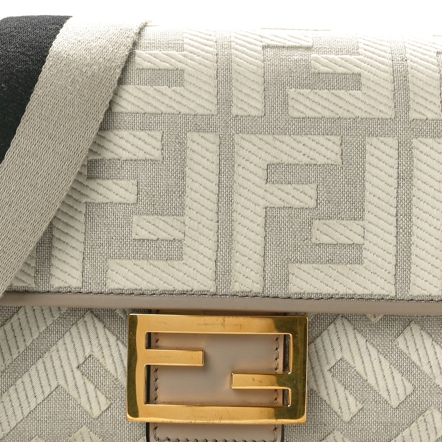 Canvas Vitello King FF Embroidered Baguette Grezzo White Nuvola