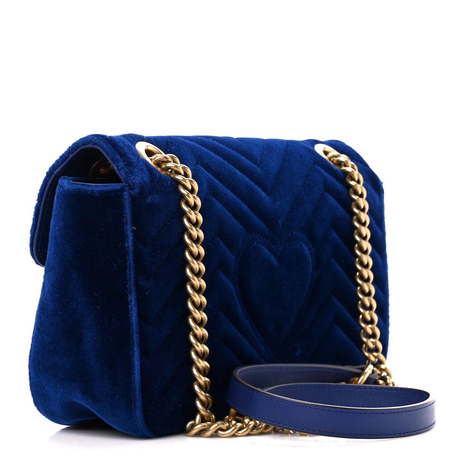 Gucci Velvet Matelasse Small GG Marmont Shoulder Bag Cobalt Blue 3 of 11