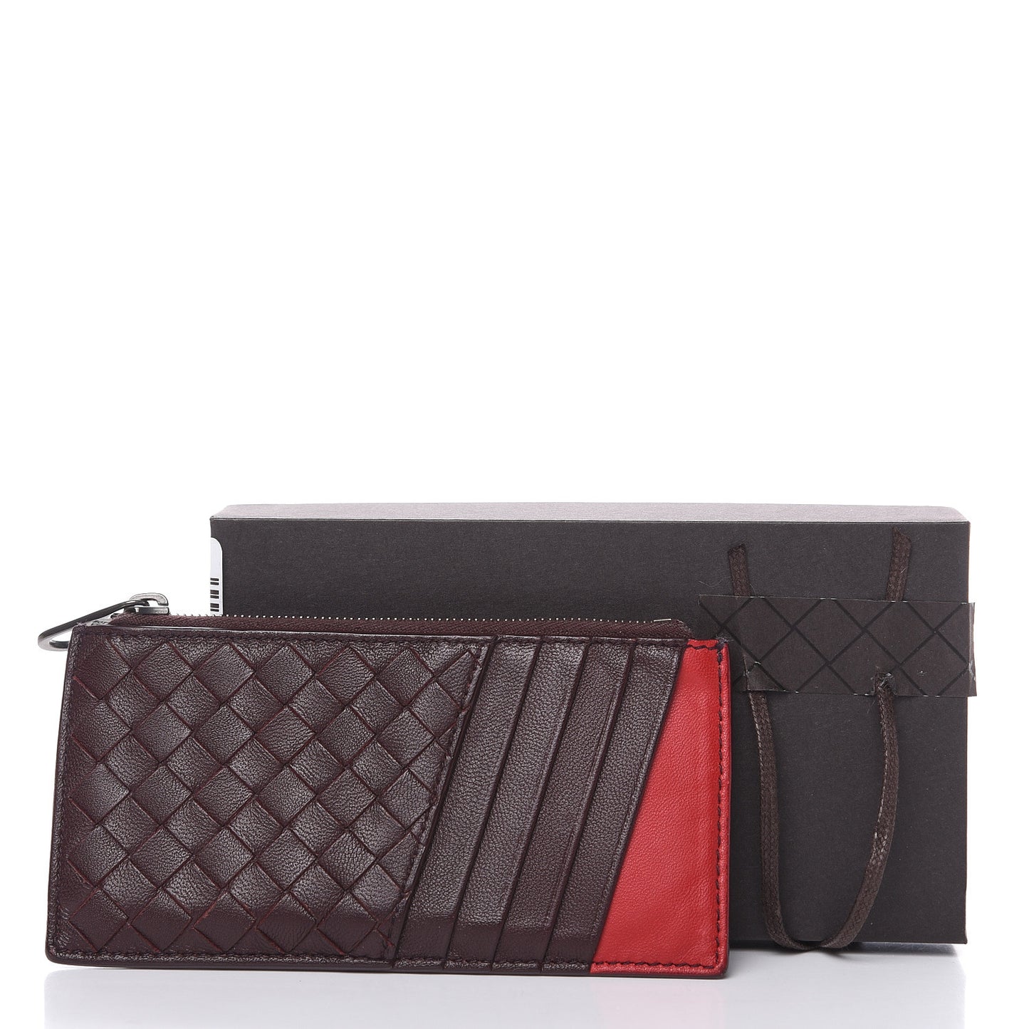 Nappa Intrecciato Zip Card Case Dark Barolo China Red