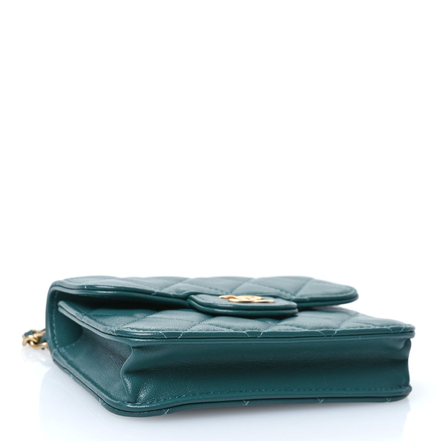 Lambskin Quilted Top Handle Flap Coin Purse With Chain Green