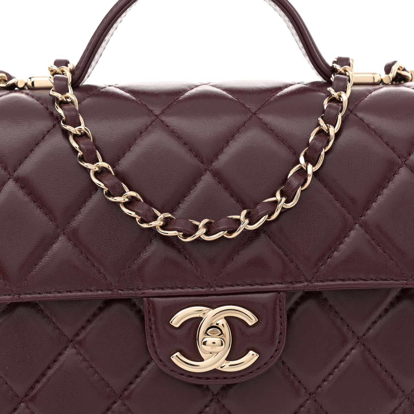 Lambskin CC Flap Top Handle Bag Burgundy