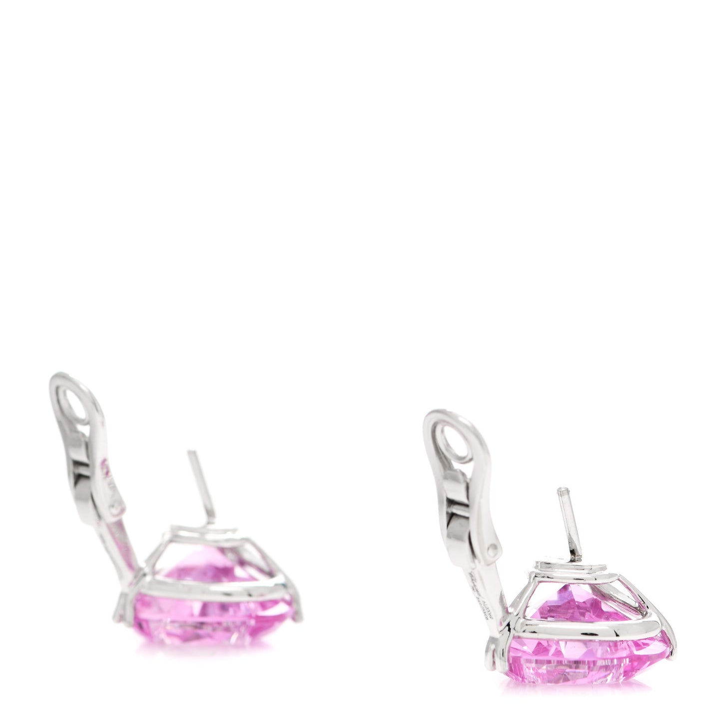 18K White Gold Pink Sapphire 3 Diamonds So Happy Heart Earrings