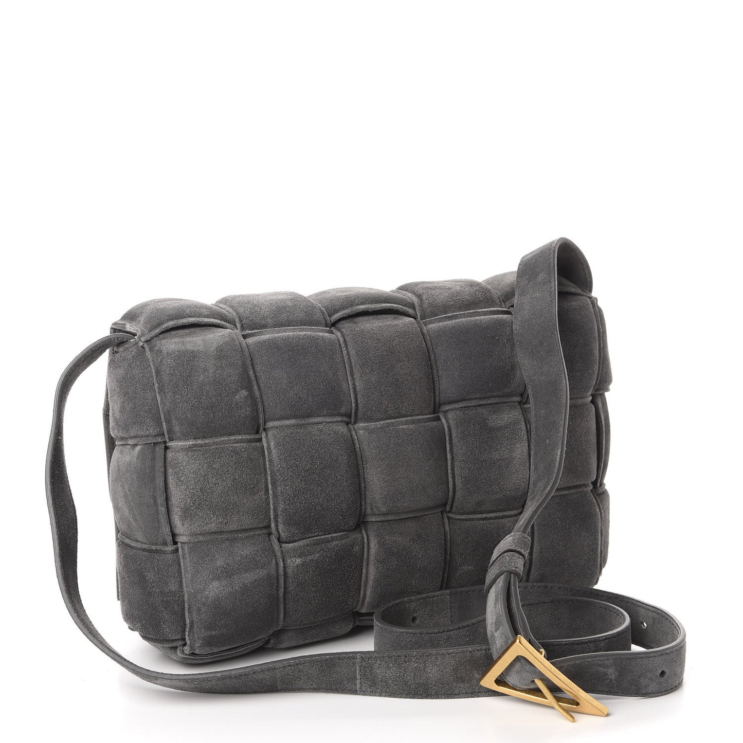 Suede Maxi Intrecciato Padded Cassette Crossbody Bag Graphite