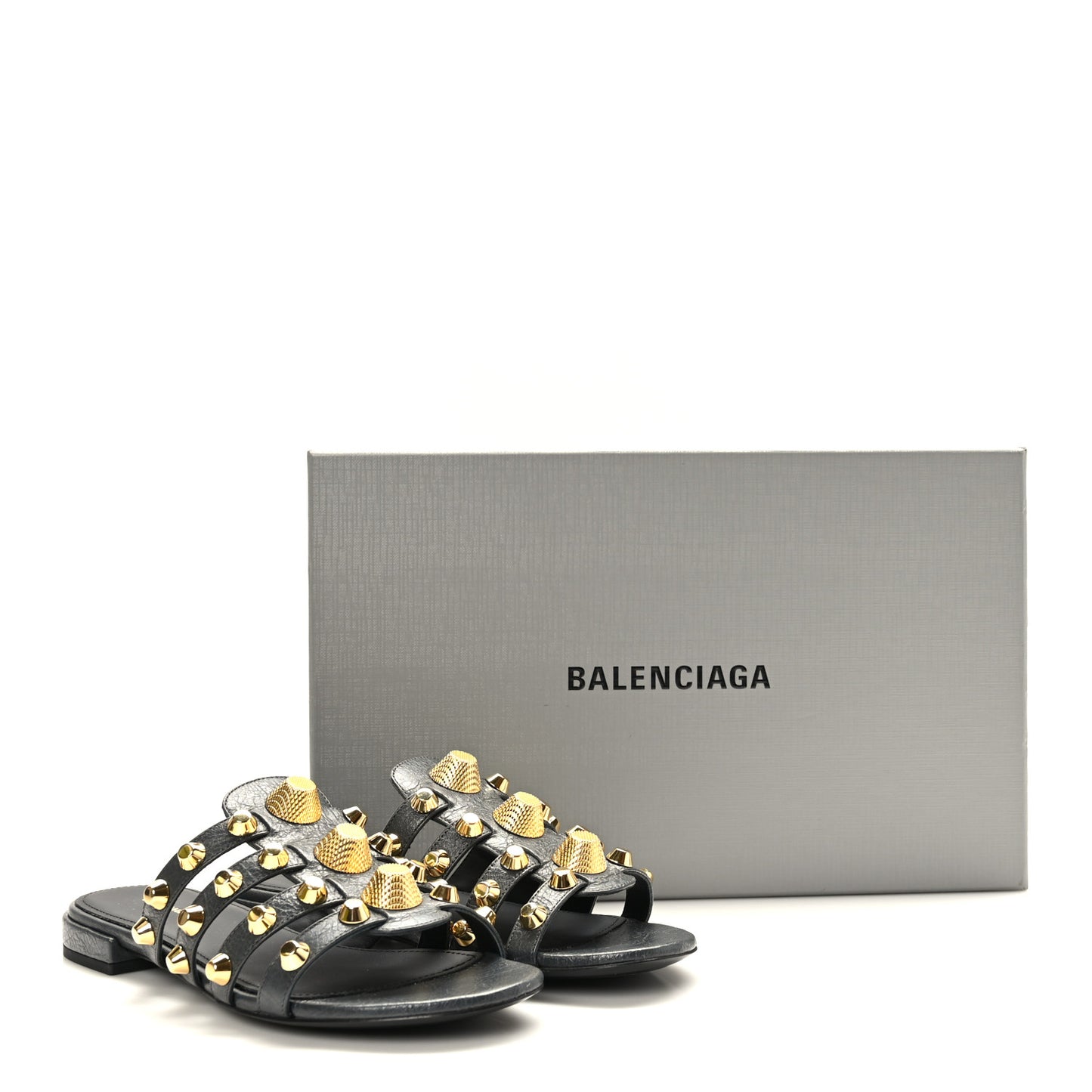 Agneau Lambskin Giant Gold Hardware Flat Sandals 36 Grey