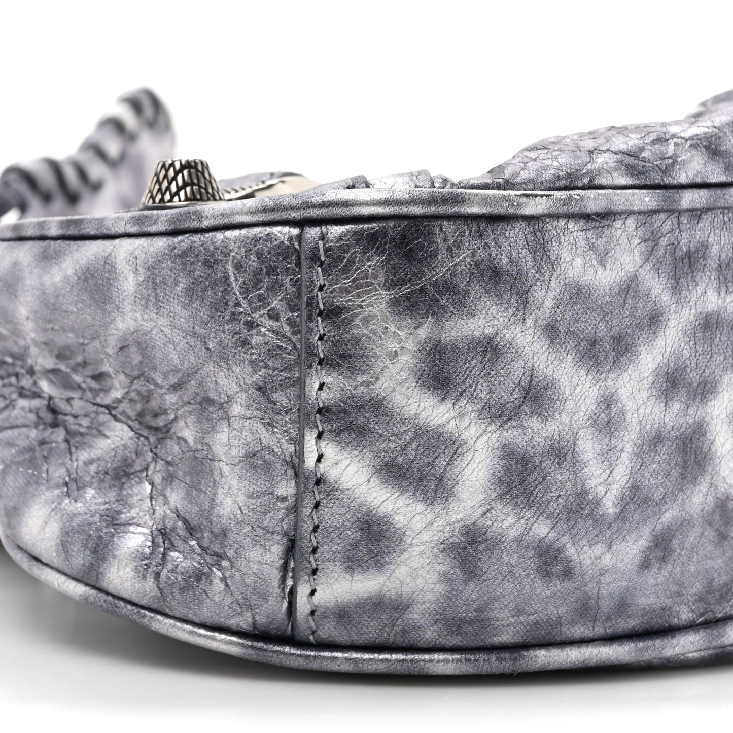Metallic Agneau Arena Leopard Le Cagole Shoulder Bag XS Dark Grey
