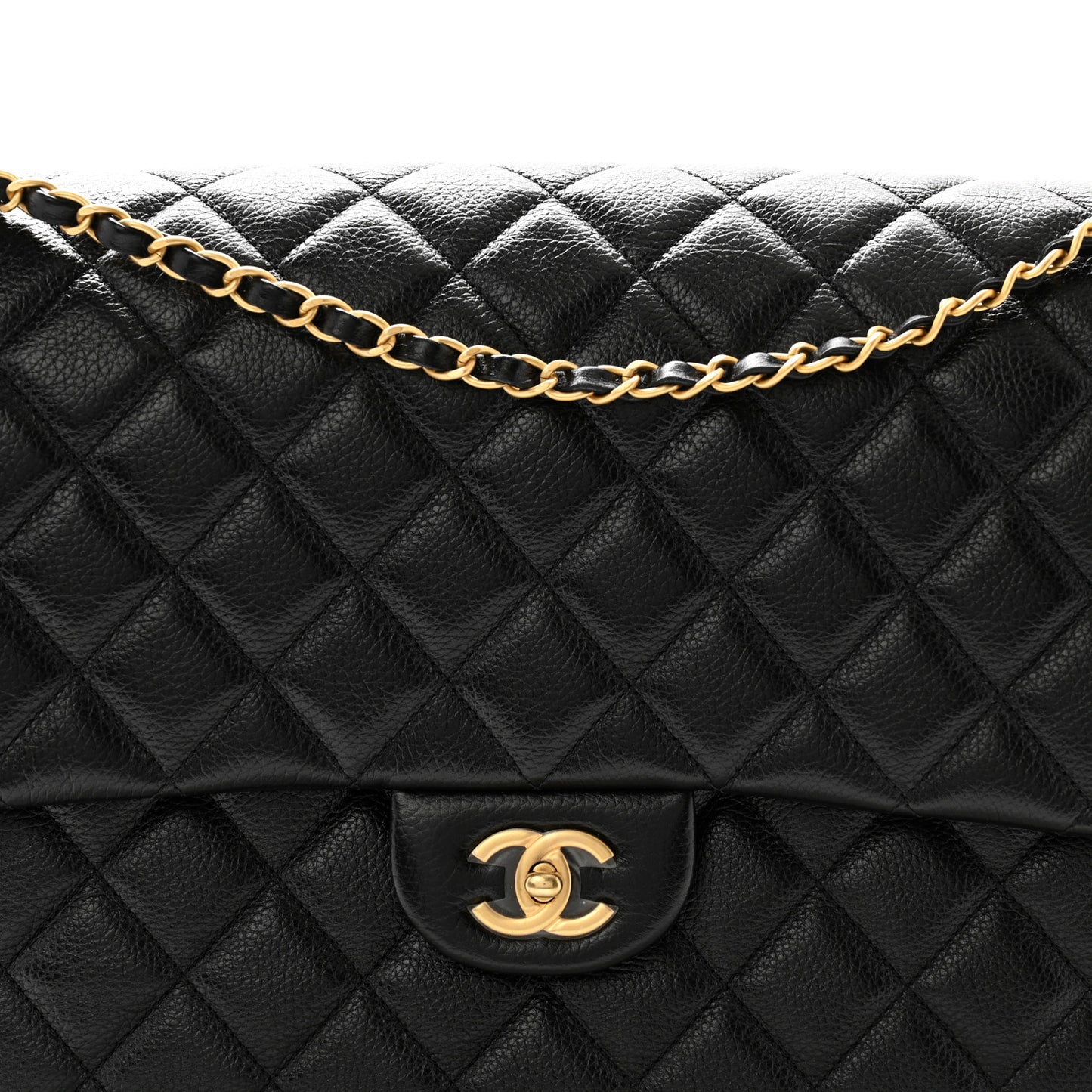 Grained Calfskin Quilted XXL Travel Flap Bag Black