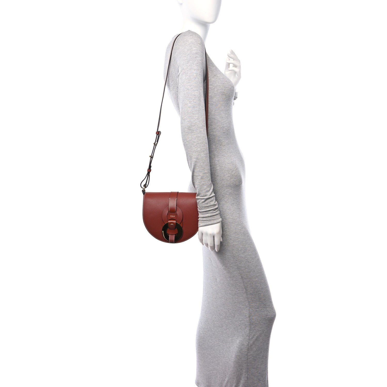 Chloe Grained Calfskin Small Darryl Saddle Crossbody Bag Sepia Brown 2 of 9