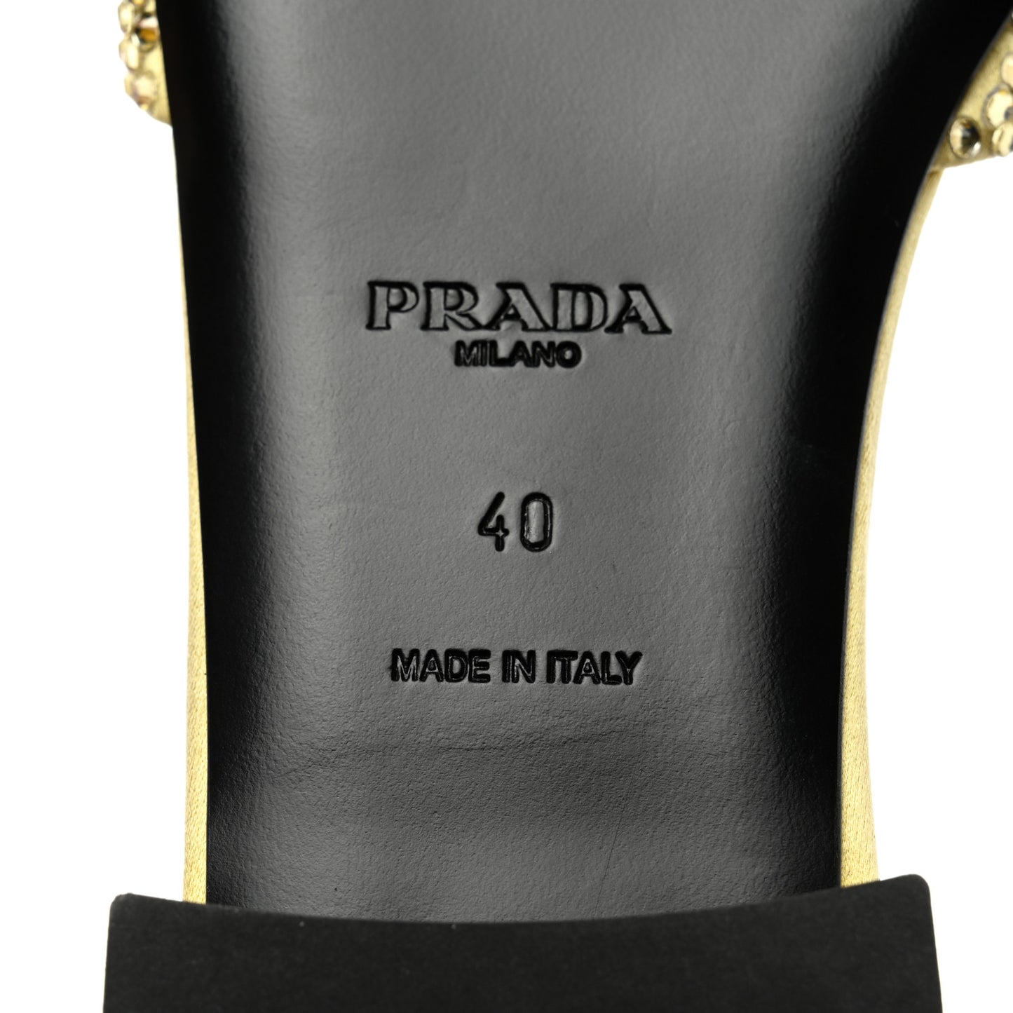 Satin Crystal Logo 10mm Slide Sandals 40 Ananas