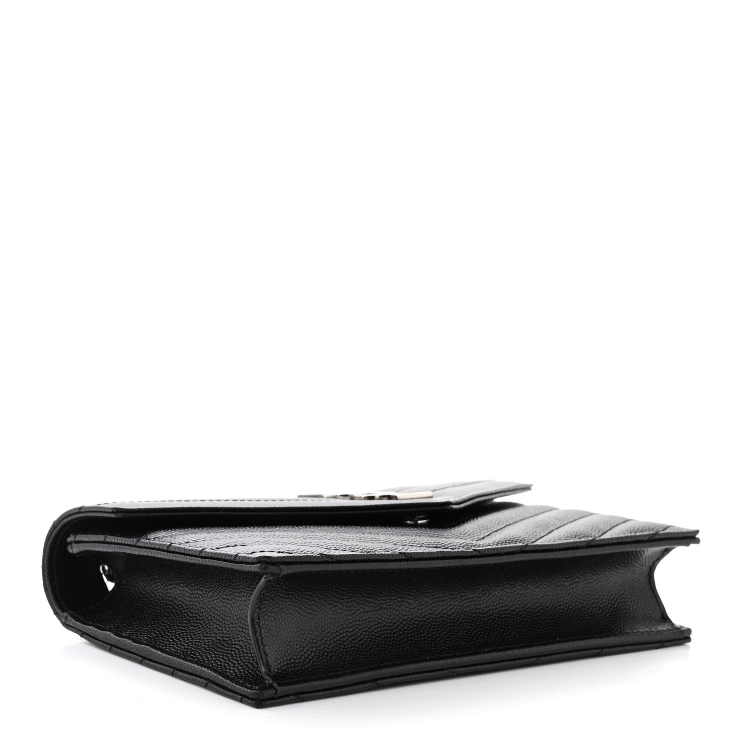 Saint Laurent Grain De Poudre Matelasse Chevron Monogram Envelope Chain Wallet Black 4 of 11