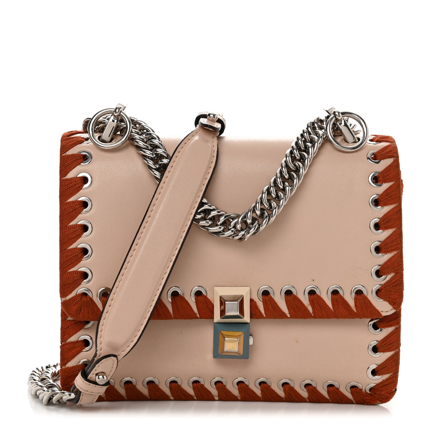 Vitello Liberty Lucido Ribbon Lace Up Studded Small Kan I Shoulder Bag Plaster