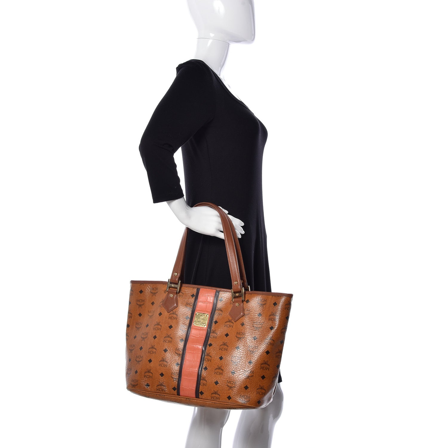 MCM Visetos Crocodile Embossed Medium Liz Shopper Tote Cognac 2 of 8