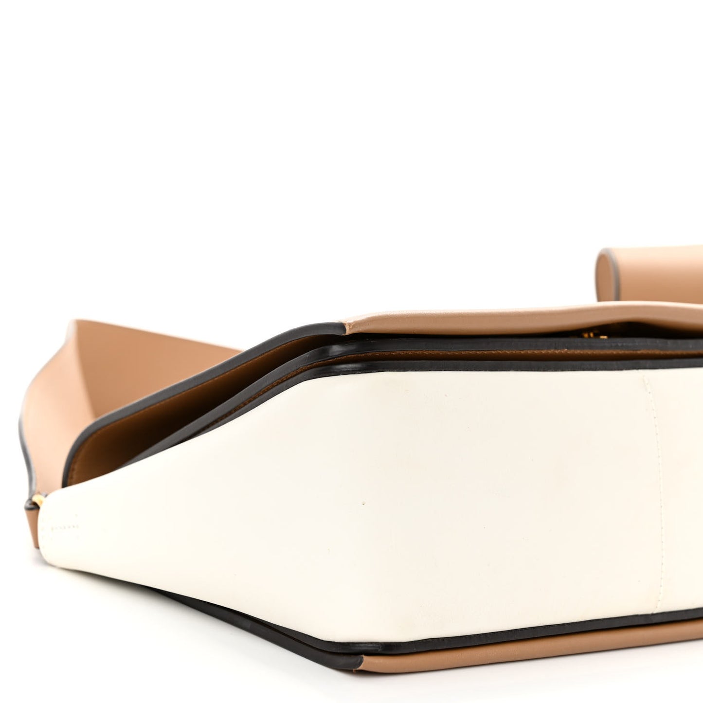 Shiny Smooth Calfskin Medium Frame Shoulder Bag Tan Optic White