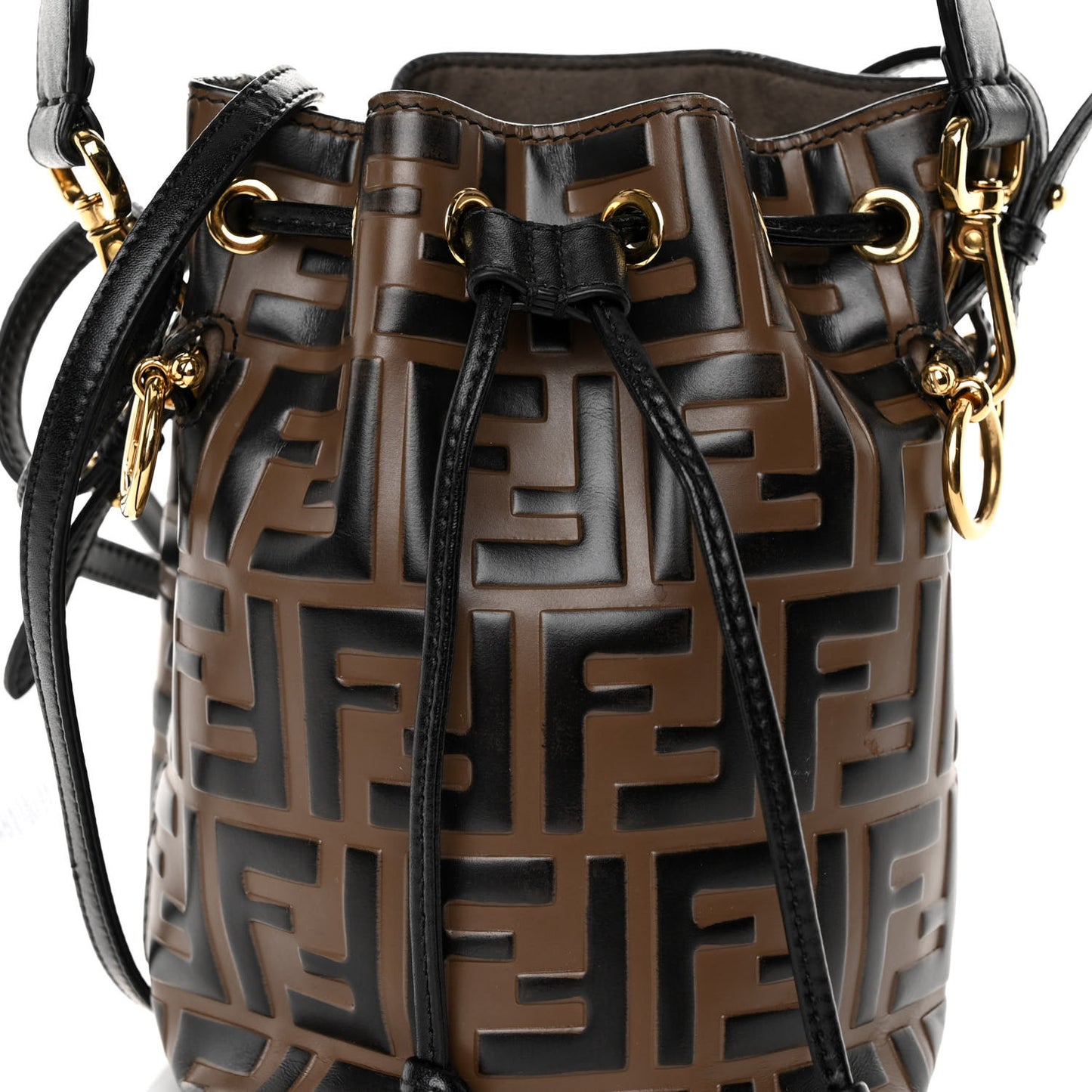 Vitello Liberty F is Fendi Bi-Color FF 1974 Embossed Mini Mon Tresor Bucket Bag Maya Black