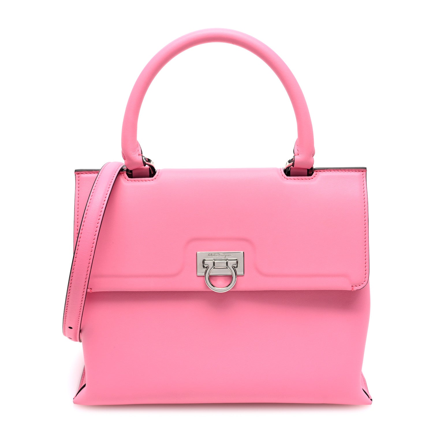 Salvatore Ferragamo Calfskin Gancini Trifolio Top Handle Bag Peonia 1 of 9