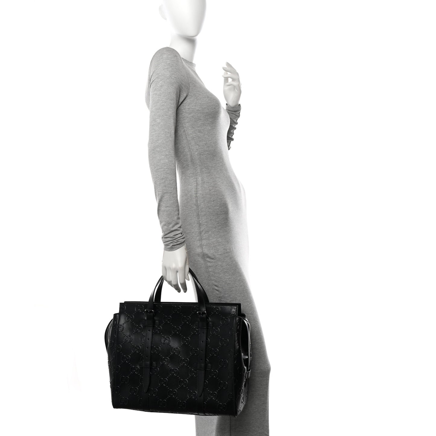 Calfskin GG Tennis Embossed Tote Bag Black