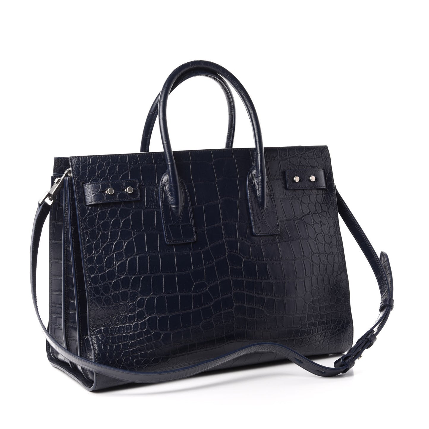 Calfskin Crocodile Embossed Medium Souple Sac De Jour Navy