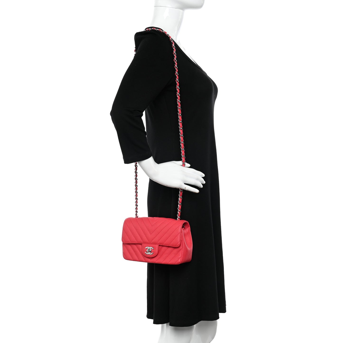 Caviar Chevron Quilted Mini Rectangular Flap Red