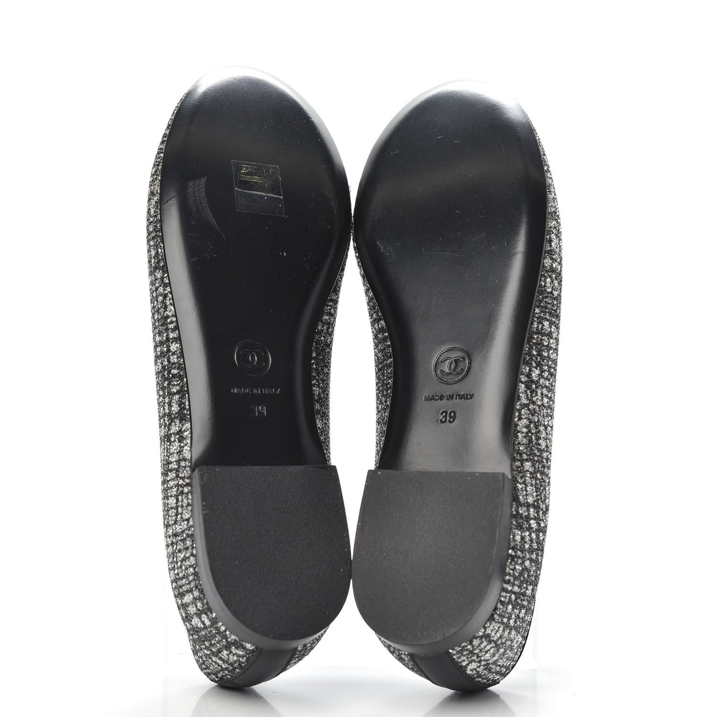 Fantasy Fabric Grosgrain CC Mocassin Loafers 39 Silver Black