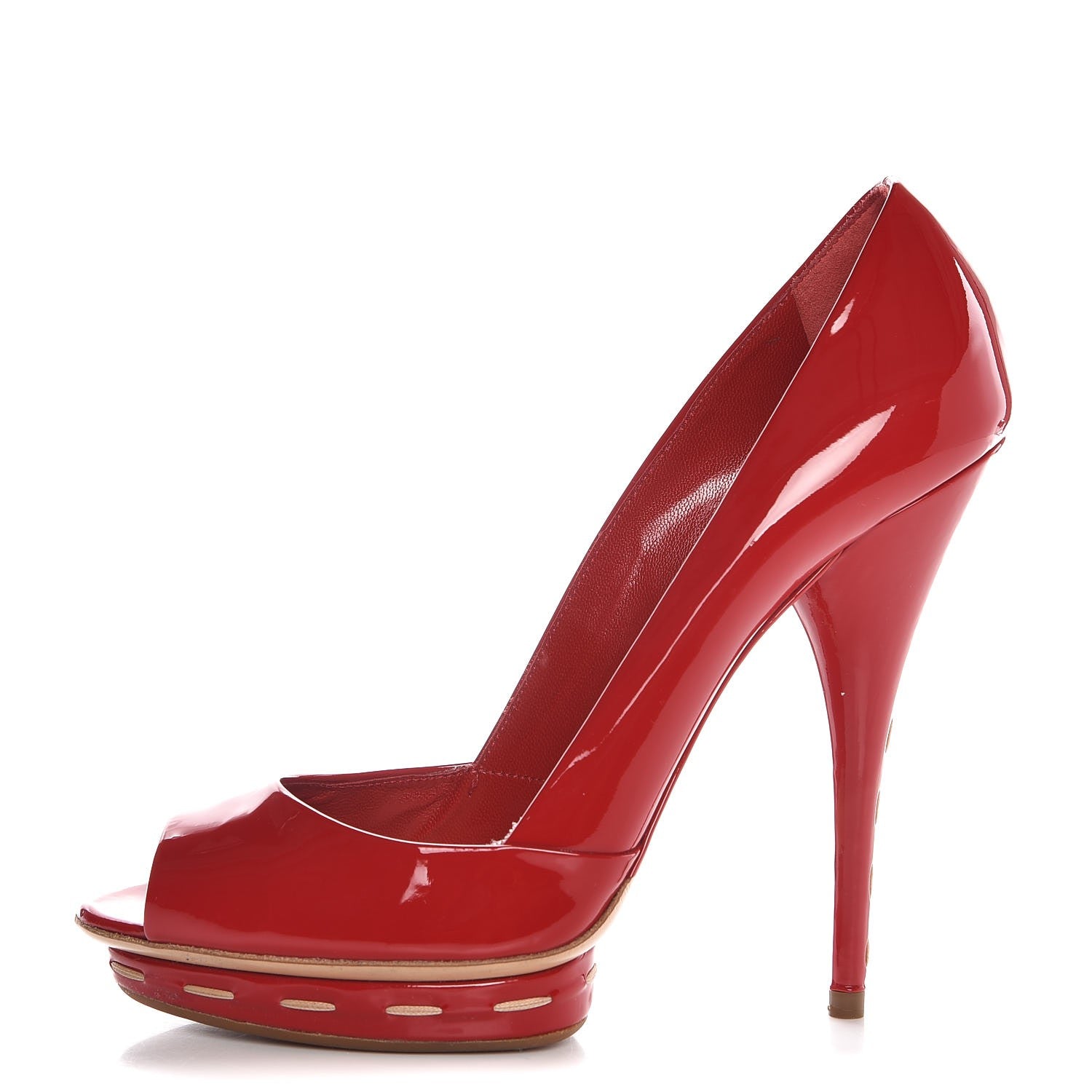 Miu Miu Patent Stitch Trim Peep Toe Pumps 39 Red 293260 – FASHIONPHILE